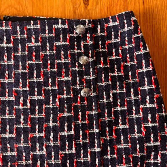 Talbots Boucle Wrap Skirt Silver Buttons Navy Red White Textured Size 14 - Picture 6 of 14